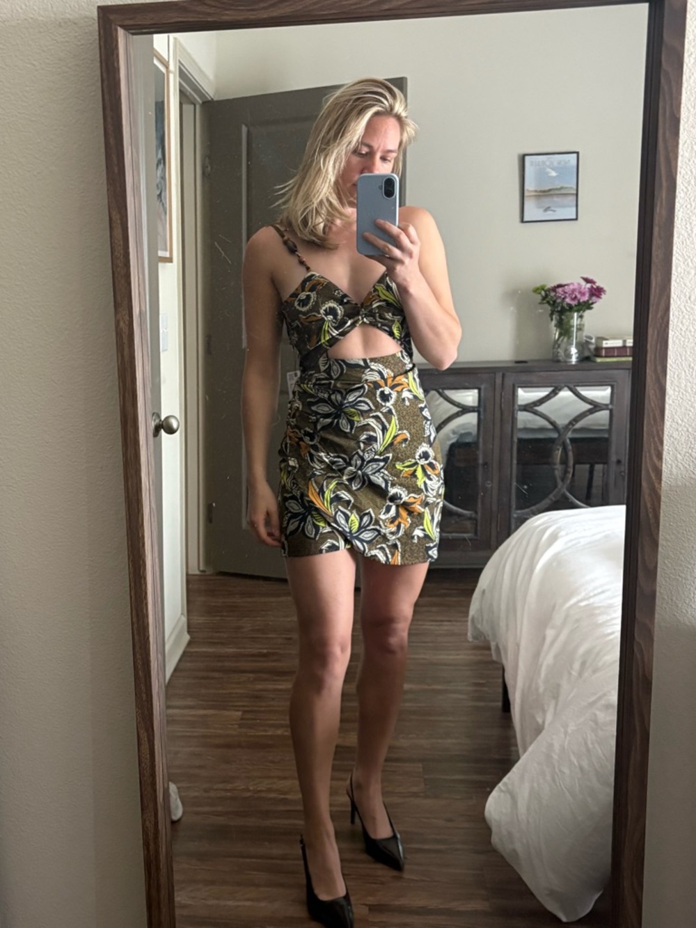 Zara Black and Yellow Floral Cutout Mini Dress - Picture 2 of 11